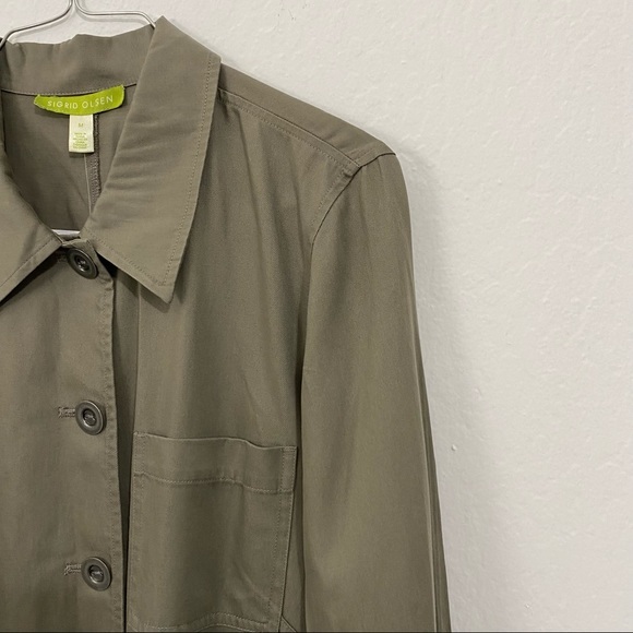 Sigrid Olsen Women’s M Green Button Down Utility Jacket NWT Cotton Blend Collar - Picture 2 of 8